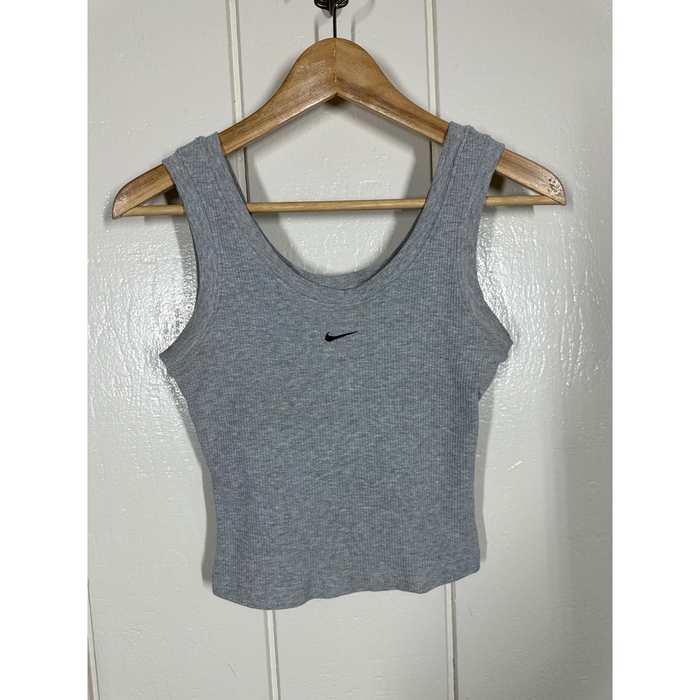 Nike Tank Top Women M Gray Ribbed Scoop Neck Embroidered Swoosh Made in USA